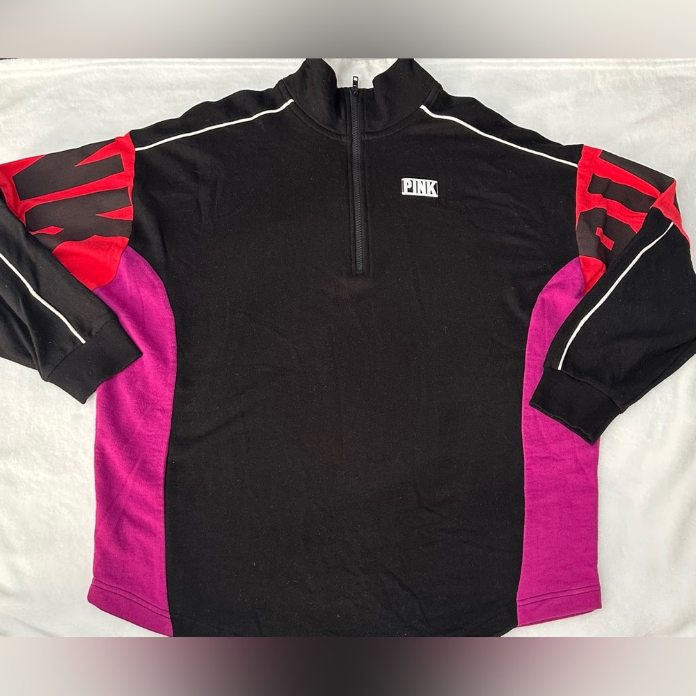 EUC Women Pink by Victoria's Secret Black Half Zip Sweatshirt Size Large